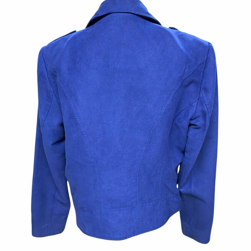 Michael Kors Women's Blue Moto Jacket Size L Zipper Accents - Picture 8 of 12